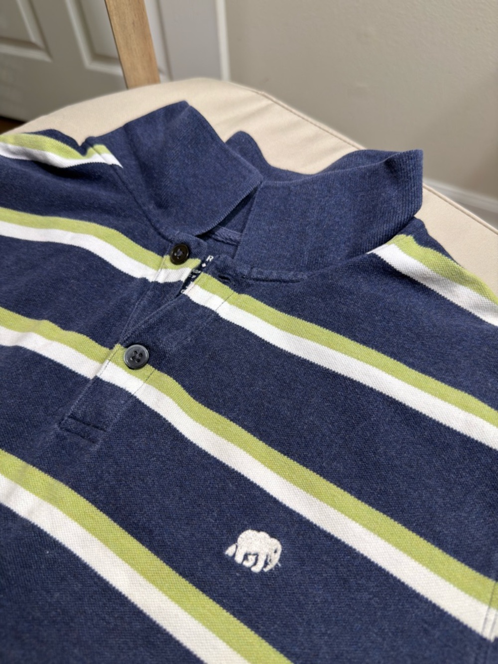 Banana Republic Striped Polo with Embroidered Elephant Logo - Navy, White & Lime